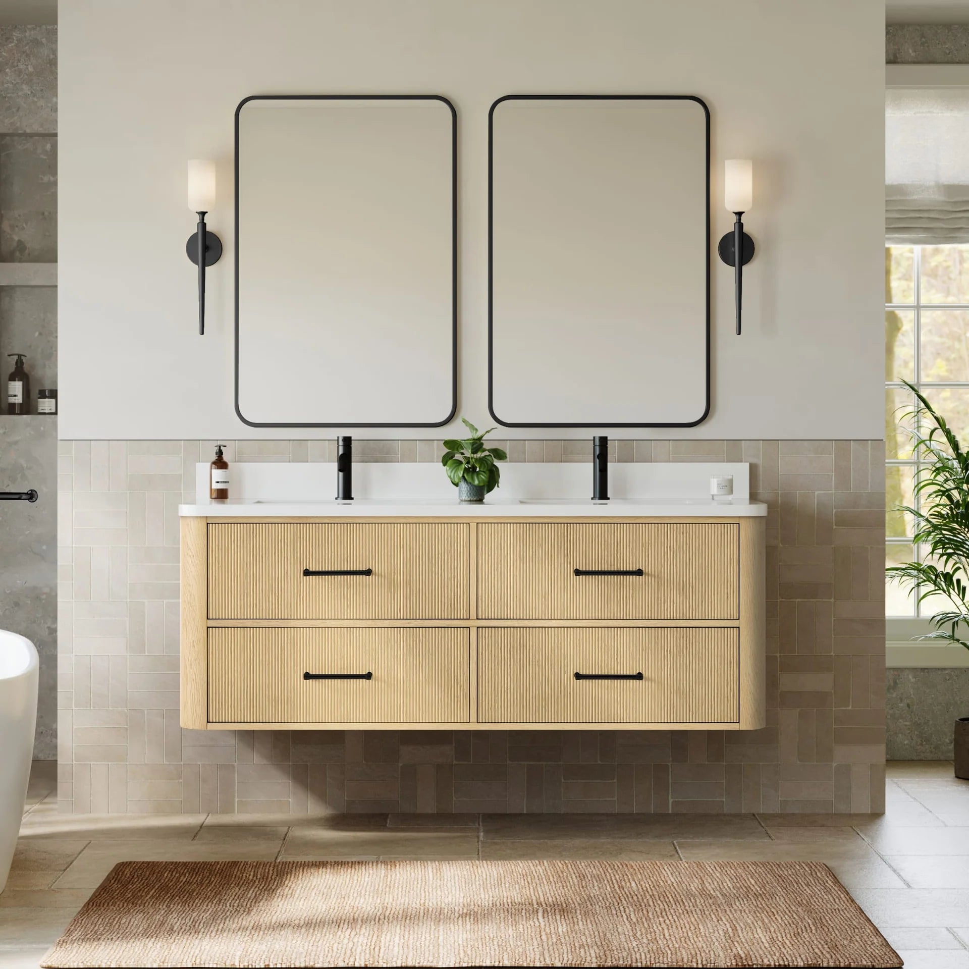Francesca WM Wall Mounted Bathroom Vanity with Double Sink Single hole Faucet