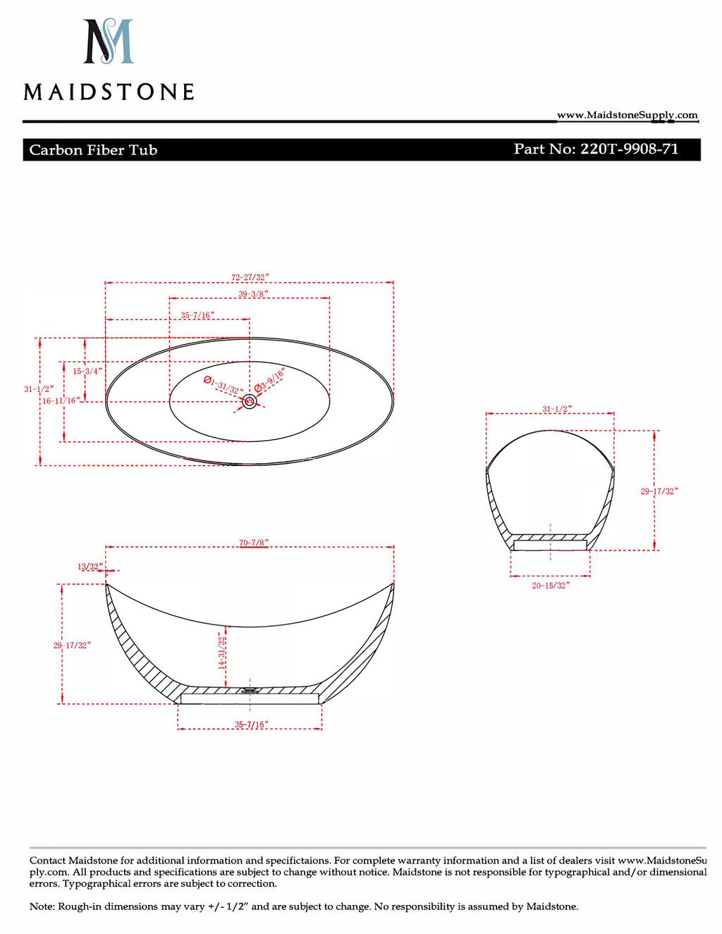 Fallon 71 Inch Double Ended Carbon Fiber Freestanding Tub