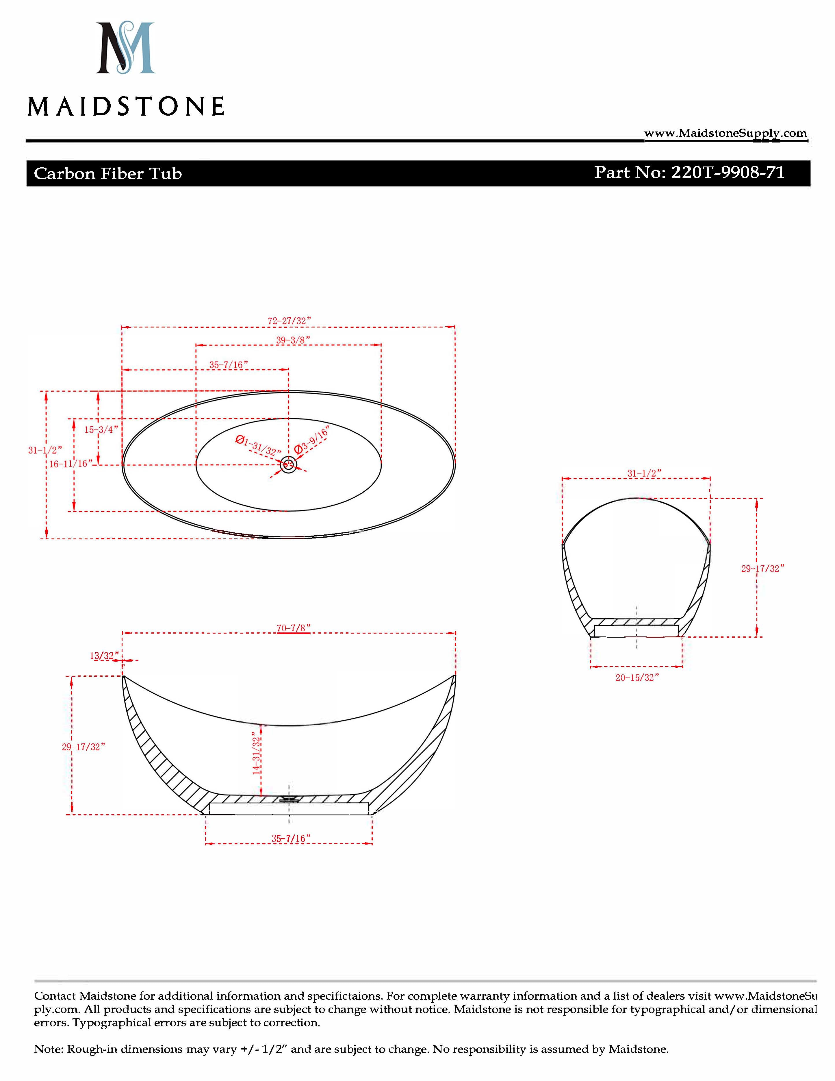 Fallon 71 Inch Double Ended Carbon Fiber Freestanding Tub
