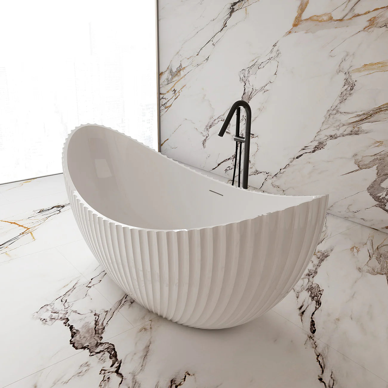 Melani Vertical 71 Inch Acrylic Fluted Double Ended Freestanding Tub