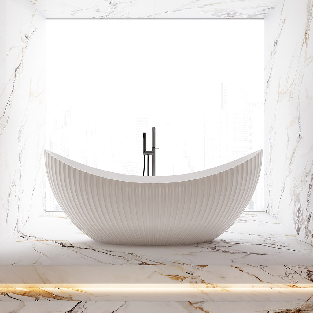Melani Vertical 71 Inch Acrylic Fluted Double Ended Freestanding Tub
