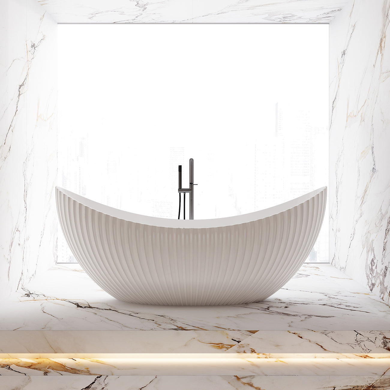 Melani Vertical 71 Inch Acrylic Fluted Double Ended Freestanding Tub