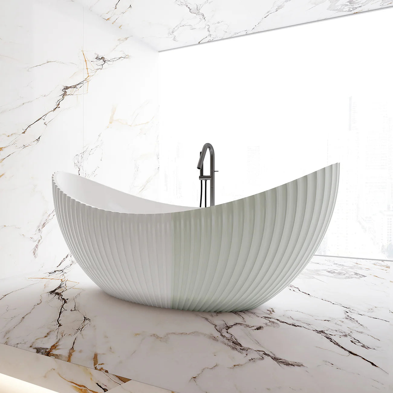 Melani Vertical 71 Inch Acrylic Fluted Double Ended Freestanding Tub