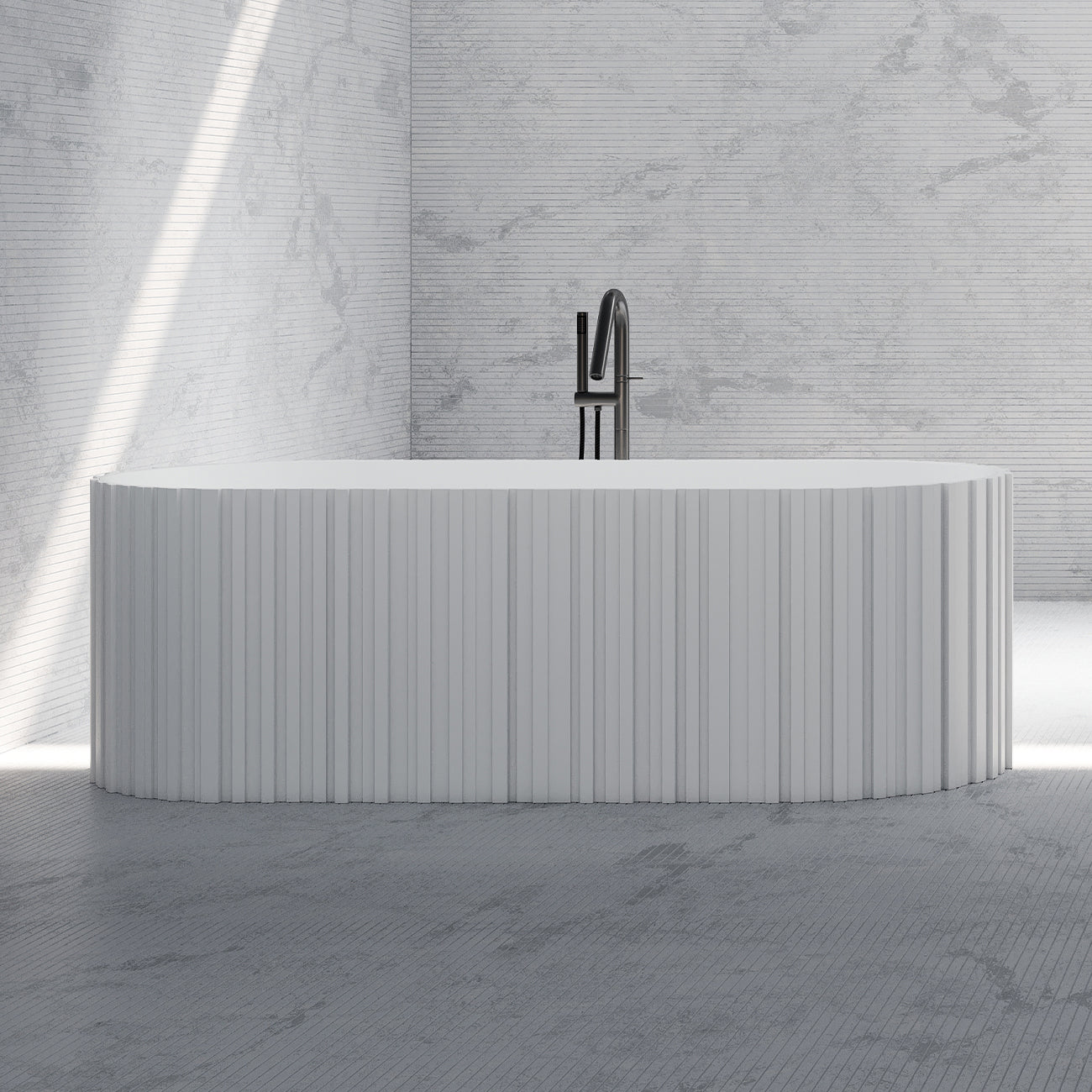 Blaise 67-Inch Solid Surface Fluted Freestanding Bathtub