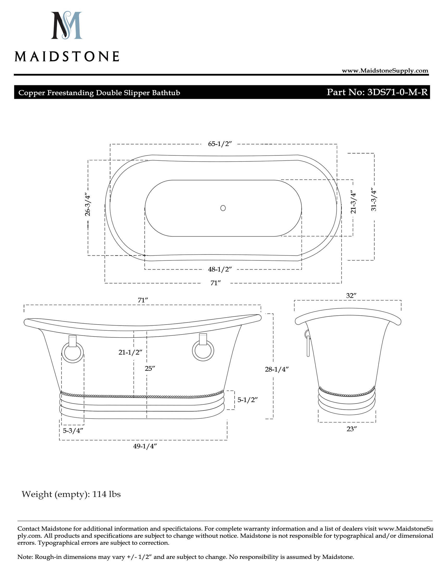 Santiago Copper Freestanding Double Slipper Bathtub