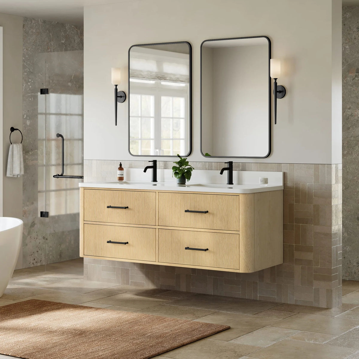 Francesca WM Wall Mounted Bathroom Vanity with Double Sink Single hole Faucet