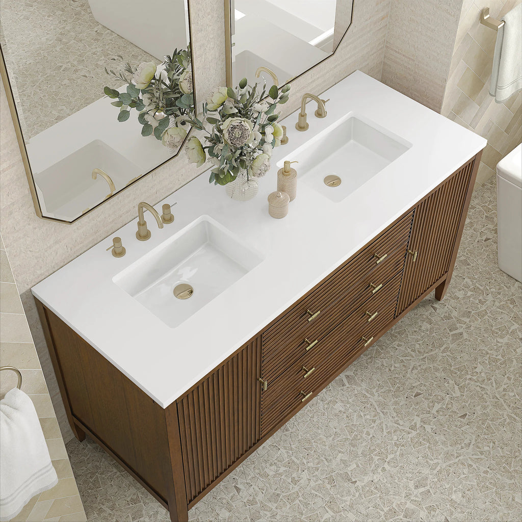 Myrrin Double Vanity, Bright White w/ 3 CM White Zeus Silestone Top