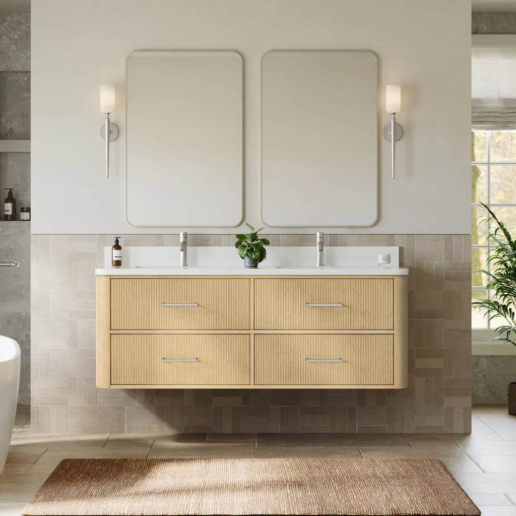 Francesca WM Wall Mounted Bathroom Vanity with Double Sink Single hole Faucet
