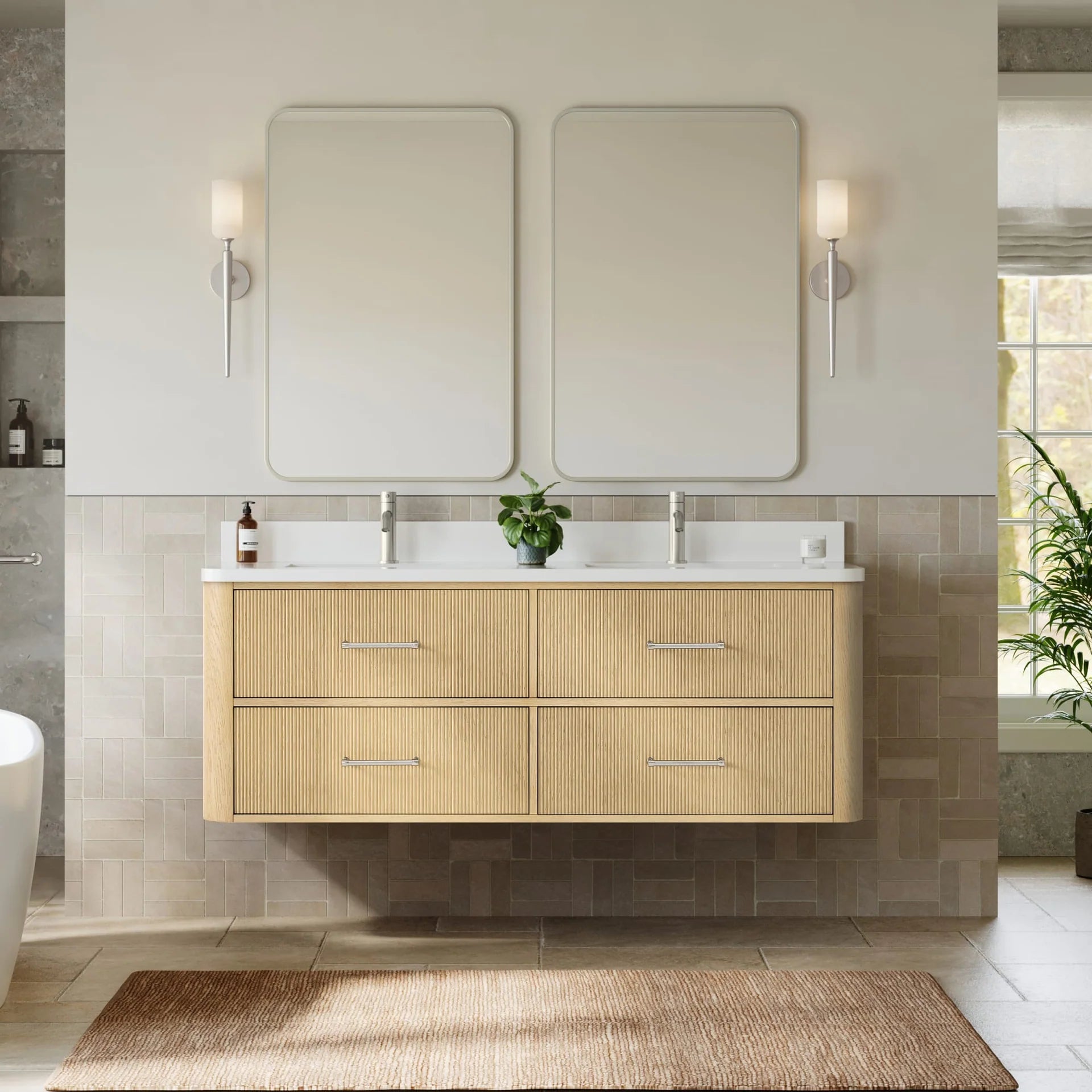Francesca WM Wall Mounted Bathroom Vanity with Double Sink Single hole Faucet