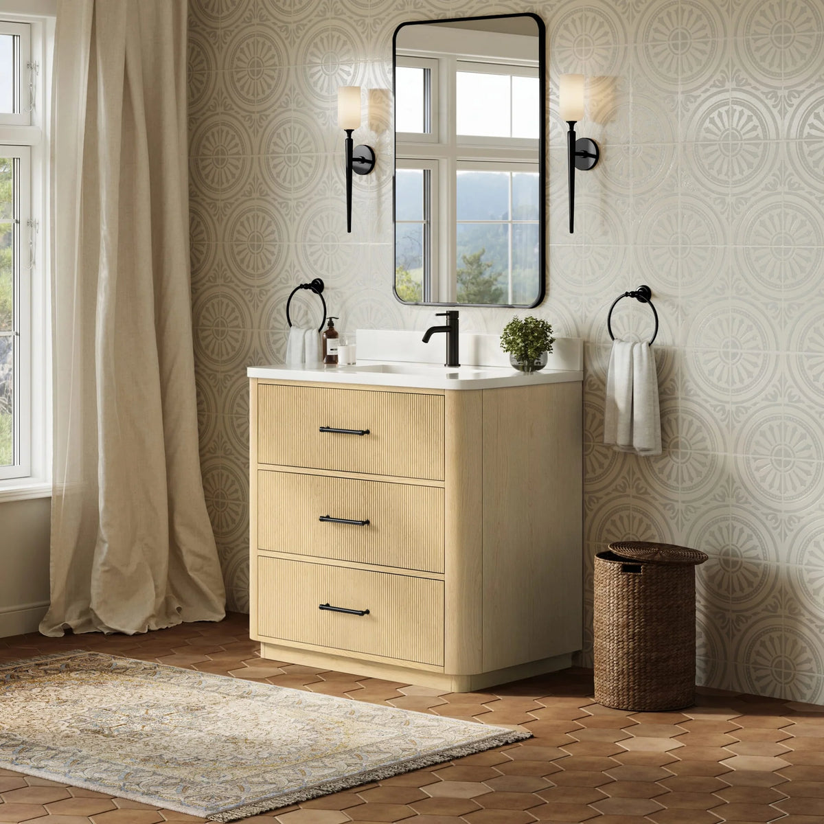 Francesca Bathroom Vanity with Countertop Single Sink Single hole Faucet Setup