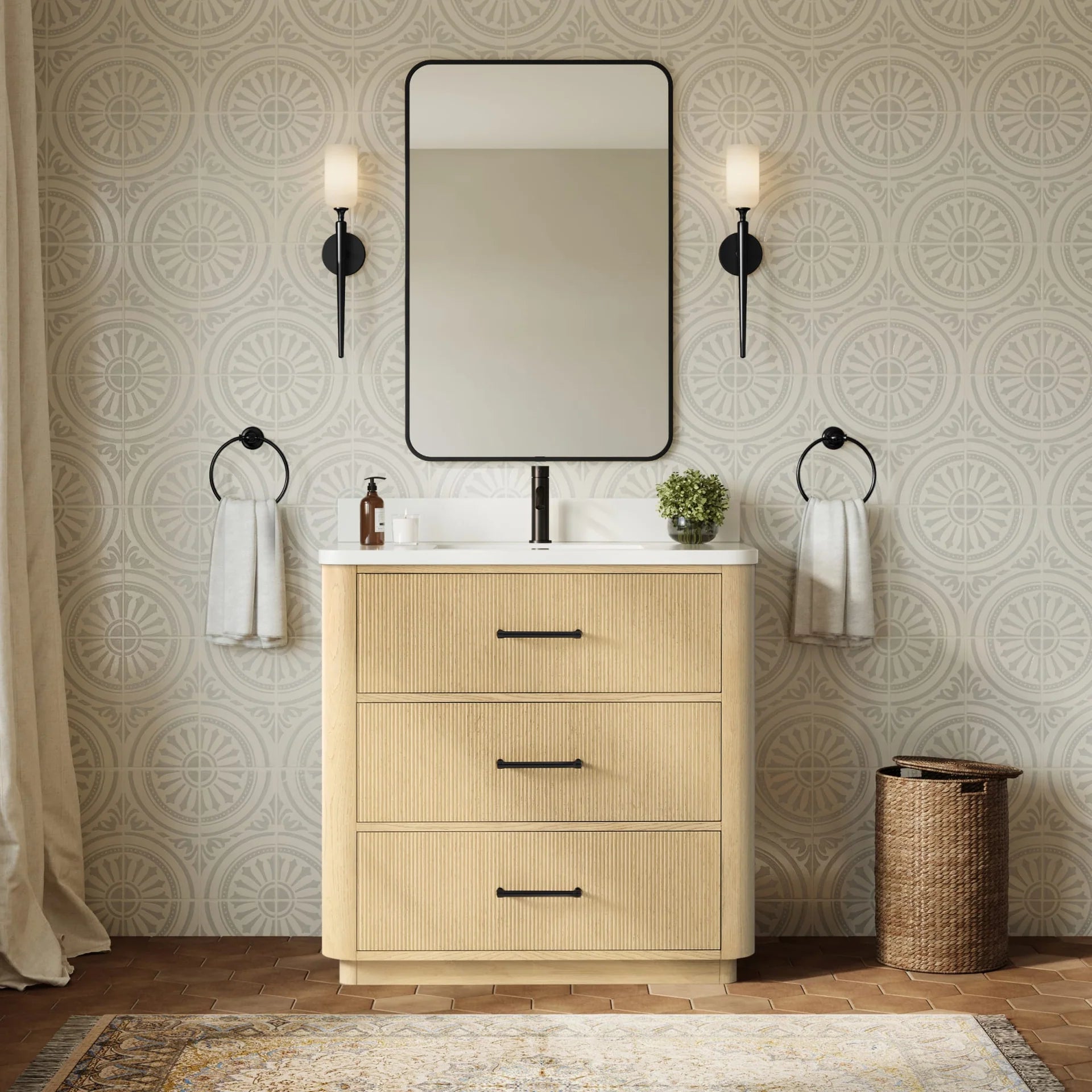 Francesca Bathroom Vanity with Countertop Single Sink Single hole Faucet Setup