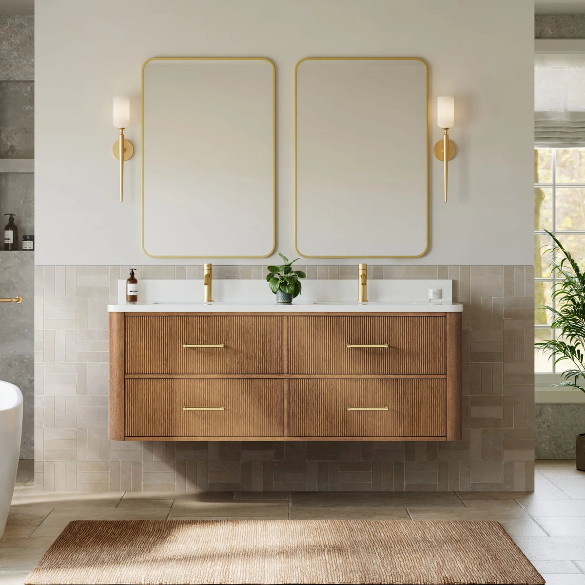 Francesca WM Wall Mounted Bathroom Vanity with Double Sink Single hole Faucet