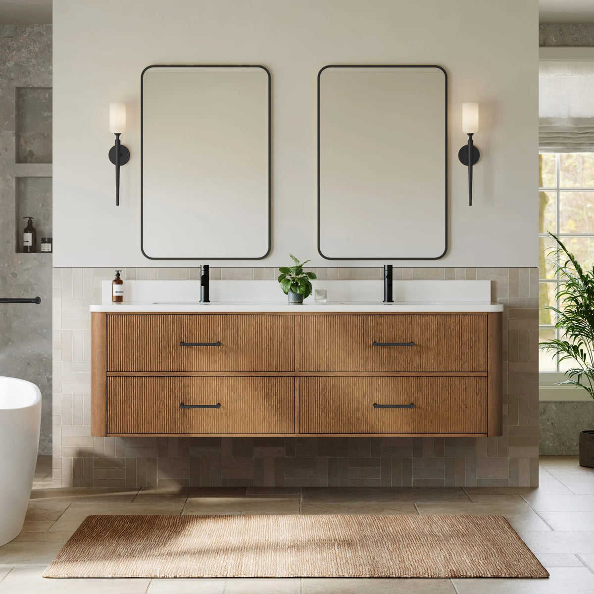 Francesca WM Wall Mounted Bathroom Vanity with Double Sink Single hole Faucet