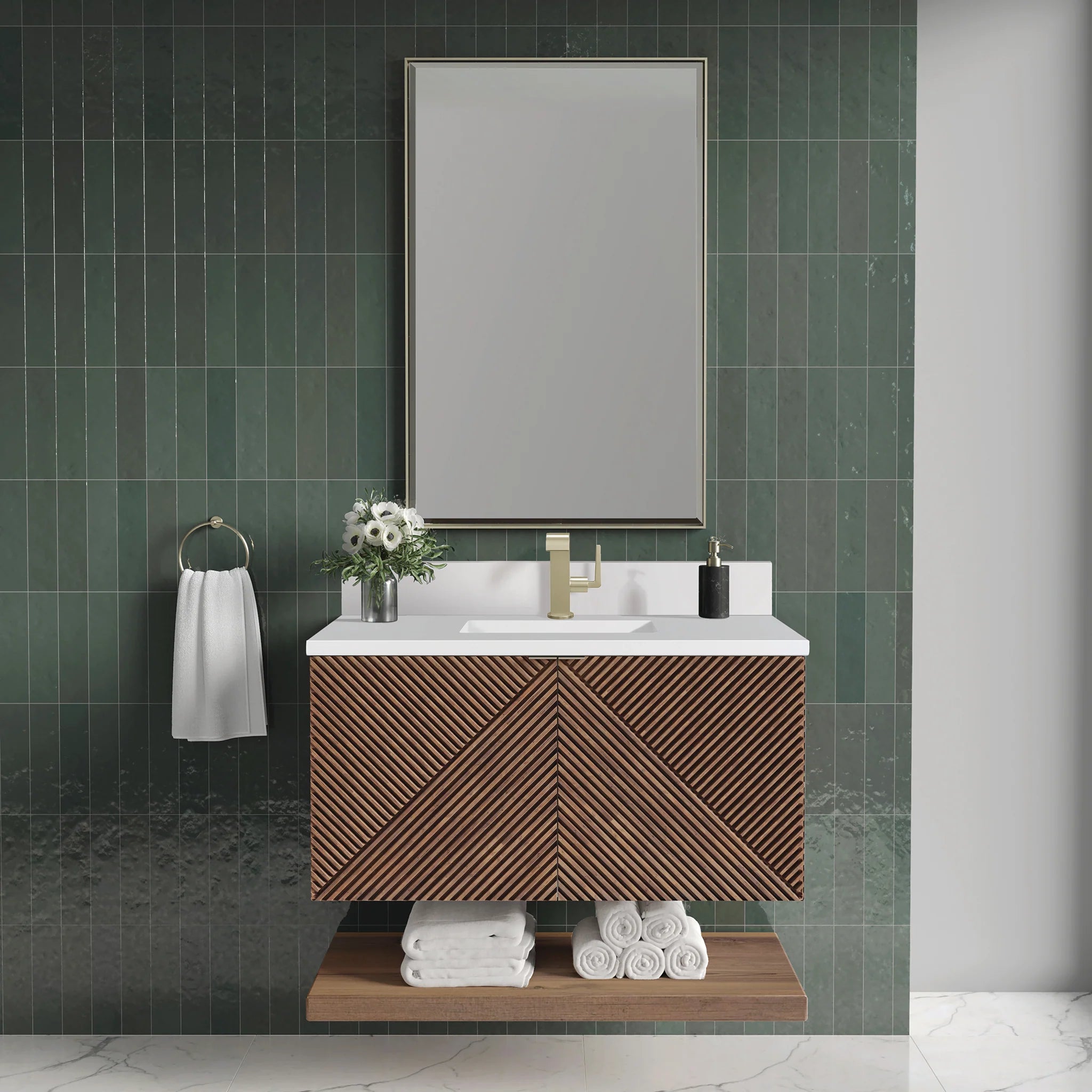 Marcello Single Vanity, Chestnut w/ 3 CM White Zeus Top