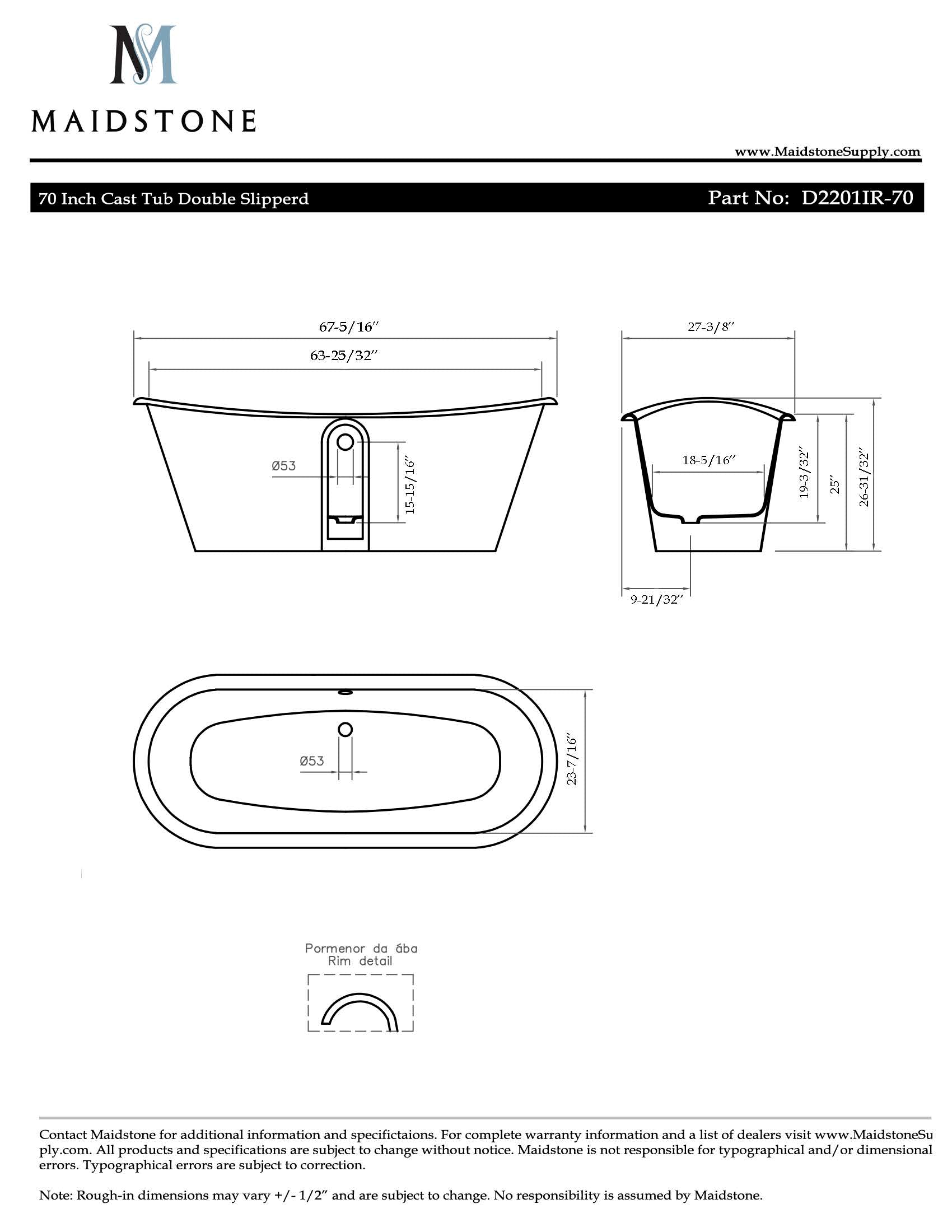 Ivera 67-Inch Cast Iron Double Ended Tub with Mirror Skirt | DXV