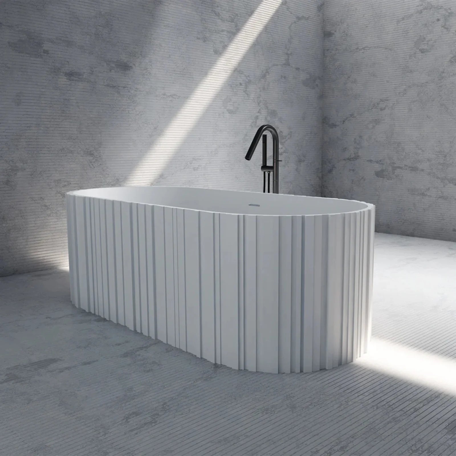 Blaise 67-Inch Solid Surface Fluted Freestanding Bathtub