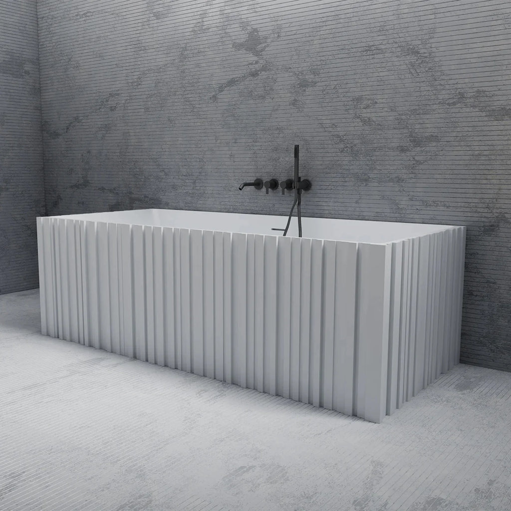 Jaylin Vertical 67 Inch Solid Surface Fluted Freestanding Tub