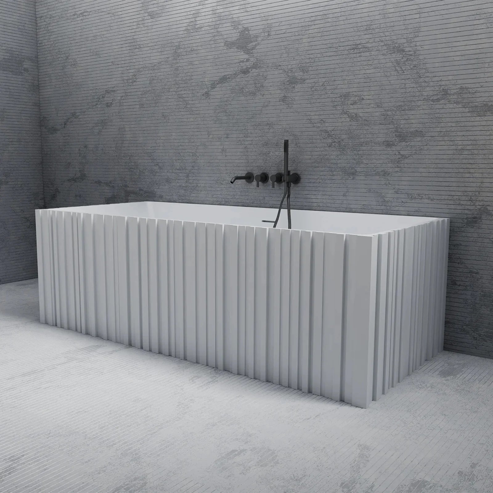 Jaylin Vertical 67 Inch Solid Surface Fluted Freestanding Tub