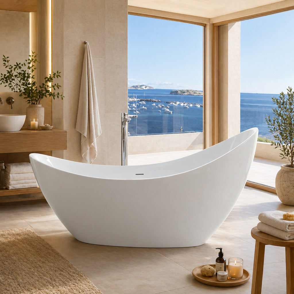Nerida 73 Inch Acrylic Contemporary Double Slipper Tub - No Faucet Drilling