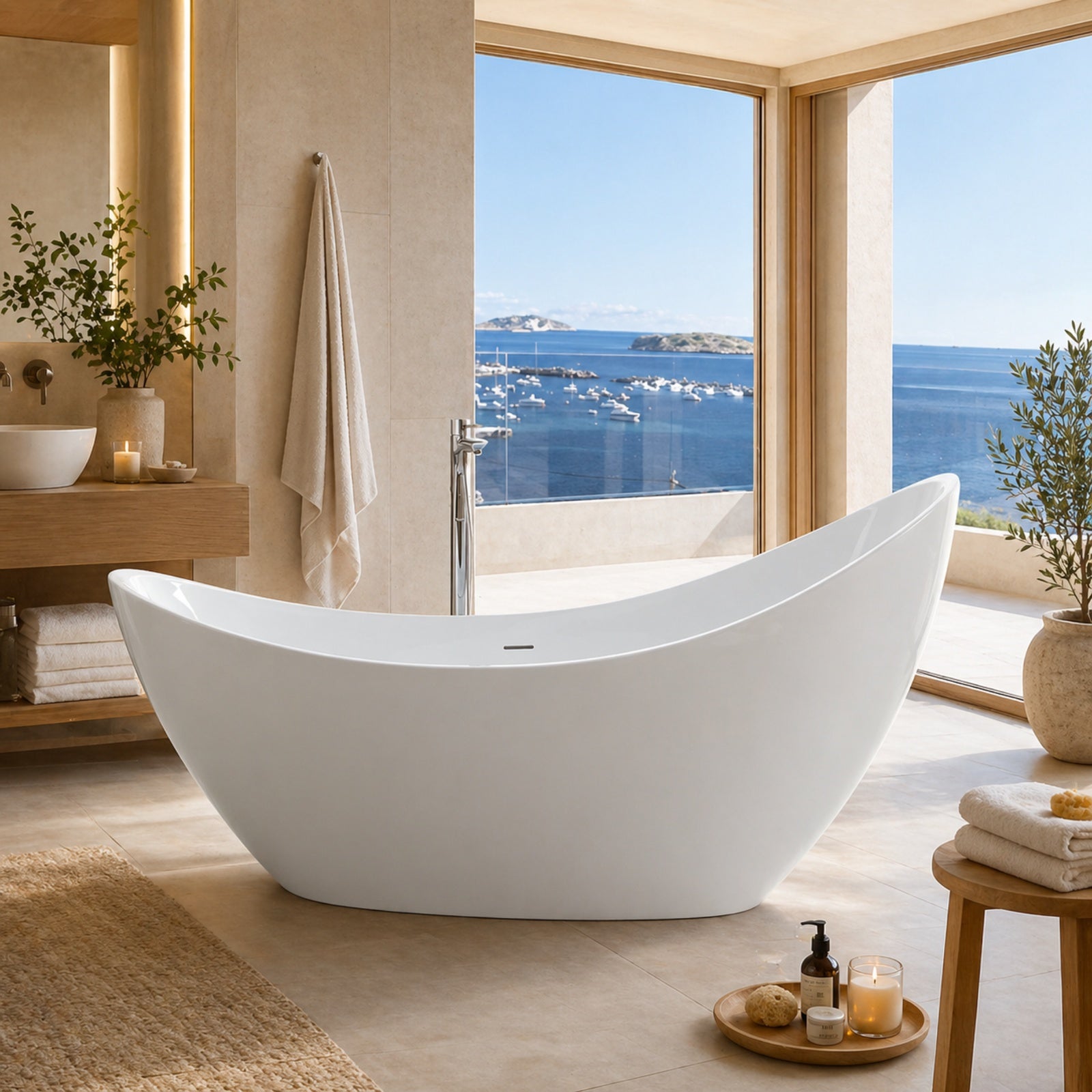 Nerida 73 Inch Acrylic Contemporary Double Slipper Tub - No Faucet Drilling