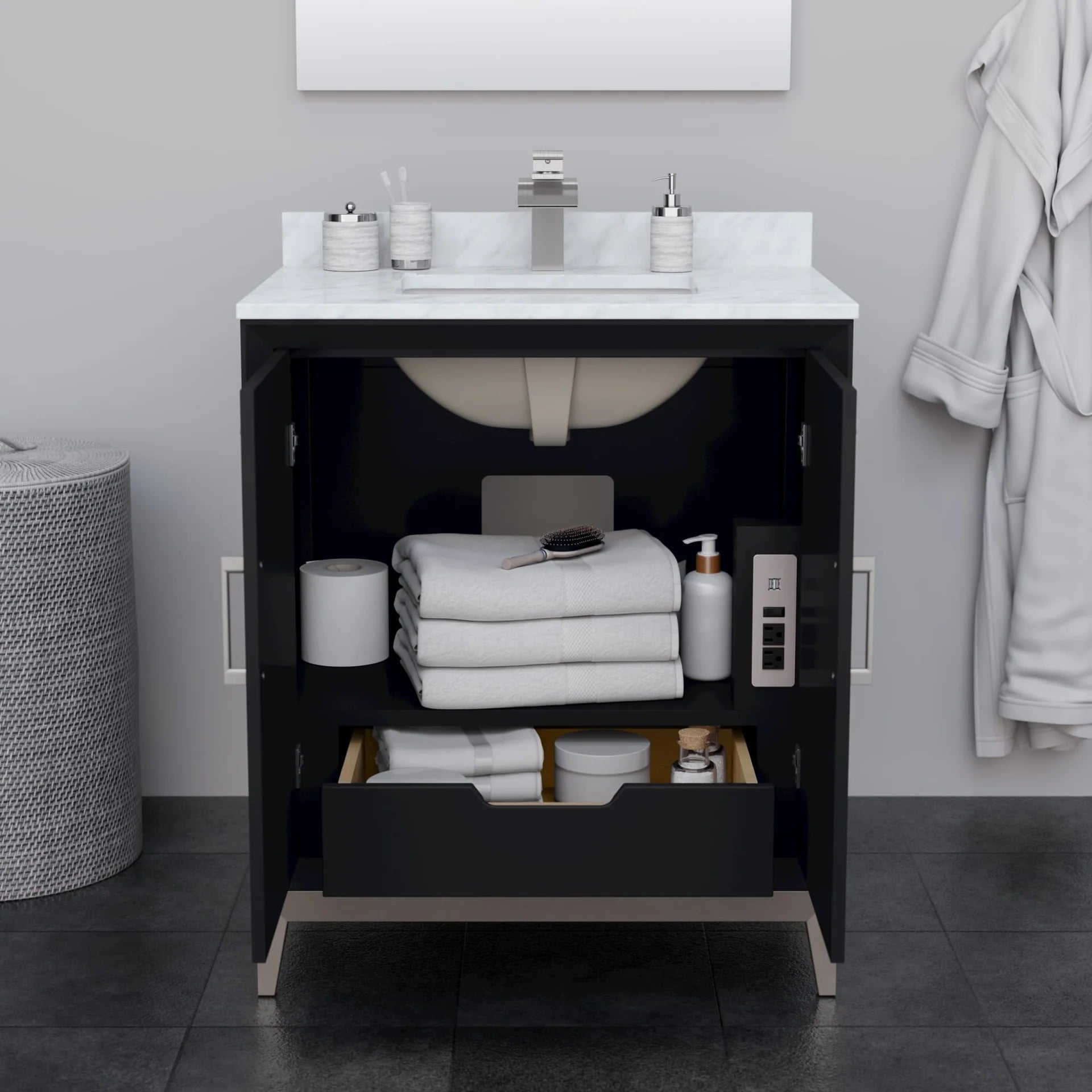 Marlena Bathroom Vanity with Countertop Single Sink Single hole Faucet Setup