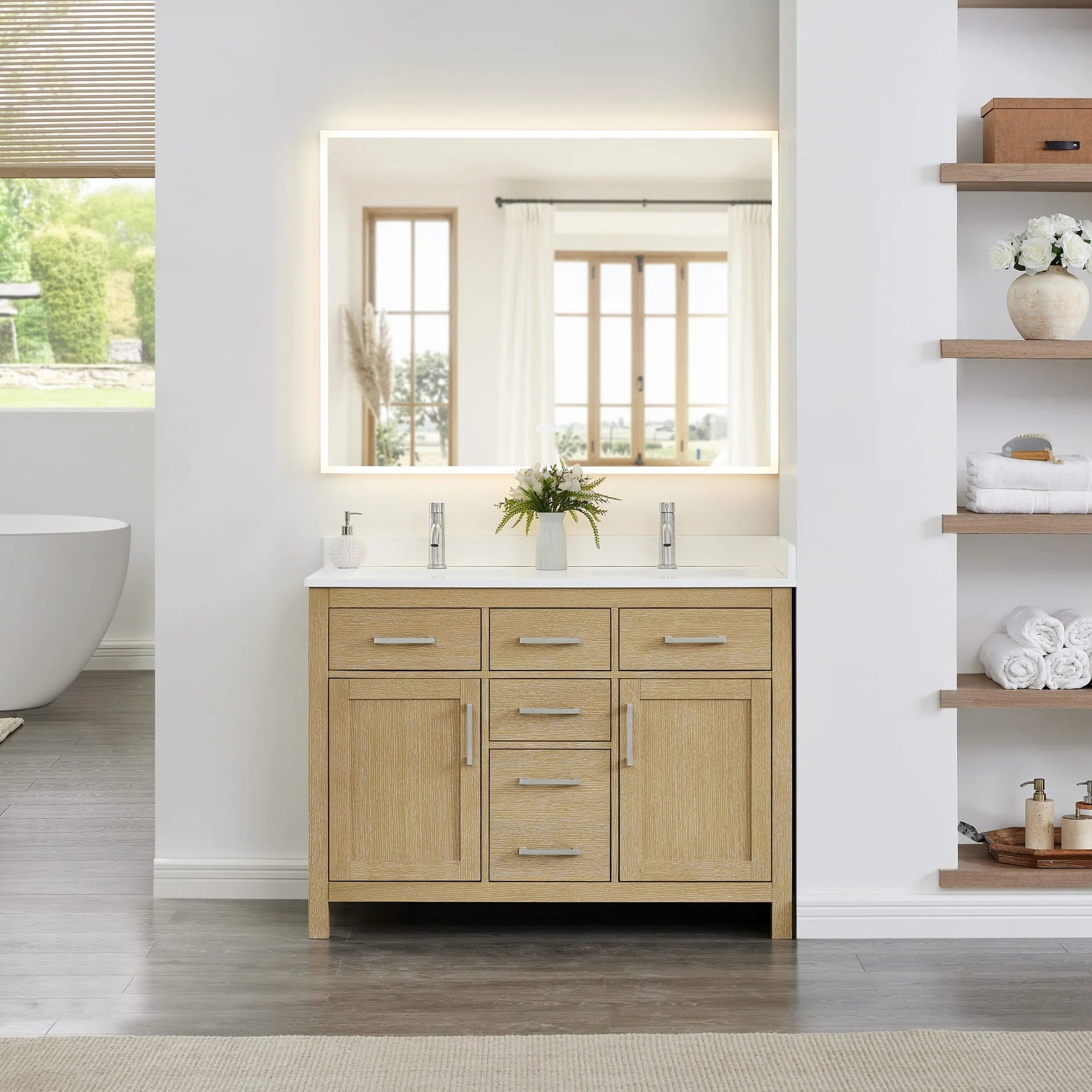 Beckett Bathroom Vanity with Countertop Double Sink Single hole Faucet Setup