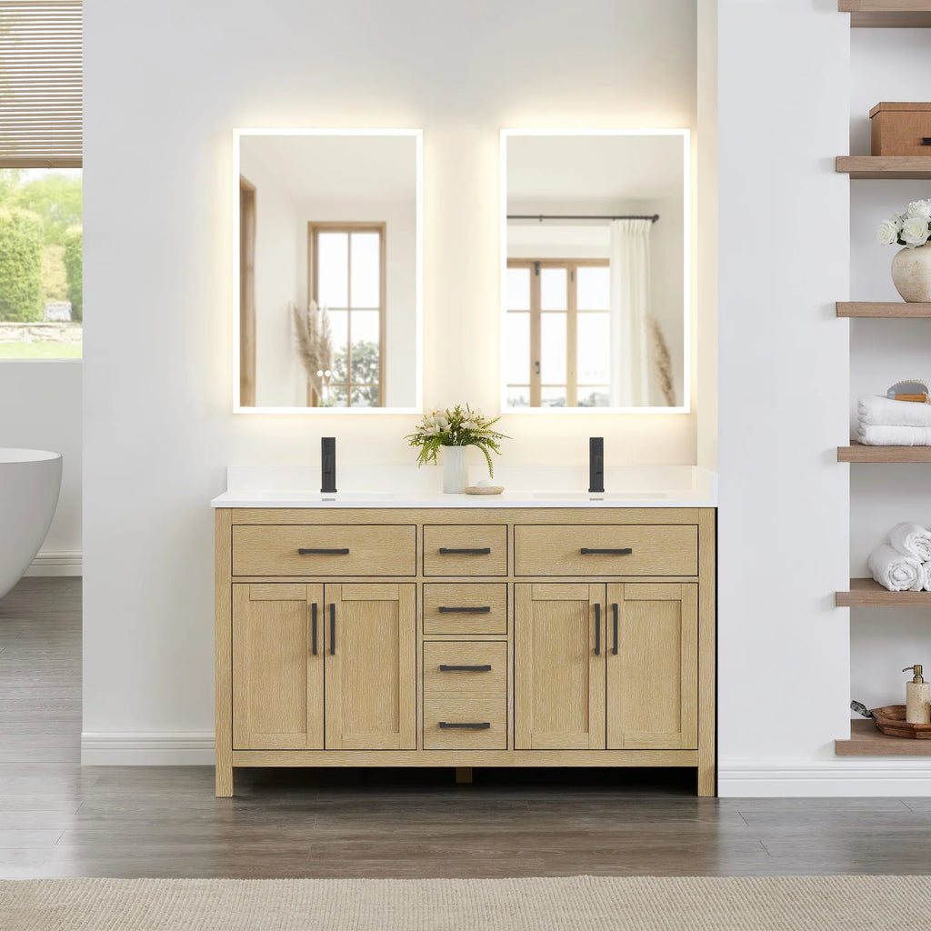 Beckett Bathroom Vanity with Countertop Double Sink Single hole Faucet Setup
