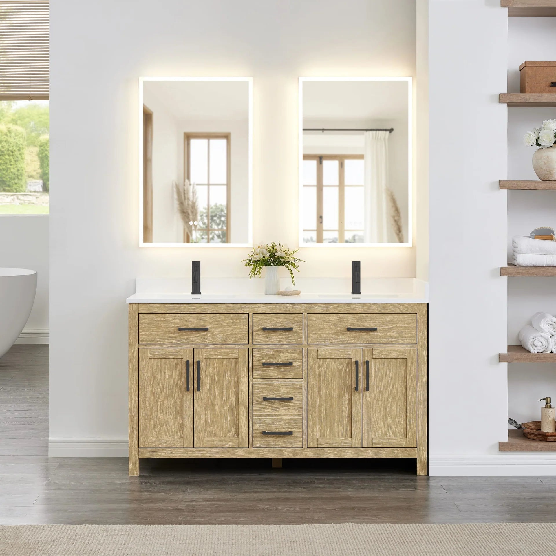 Beckett Bathroom Vanity with Countertop Double Sink Single hole Faucet Setup