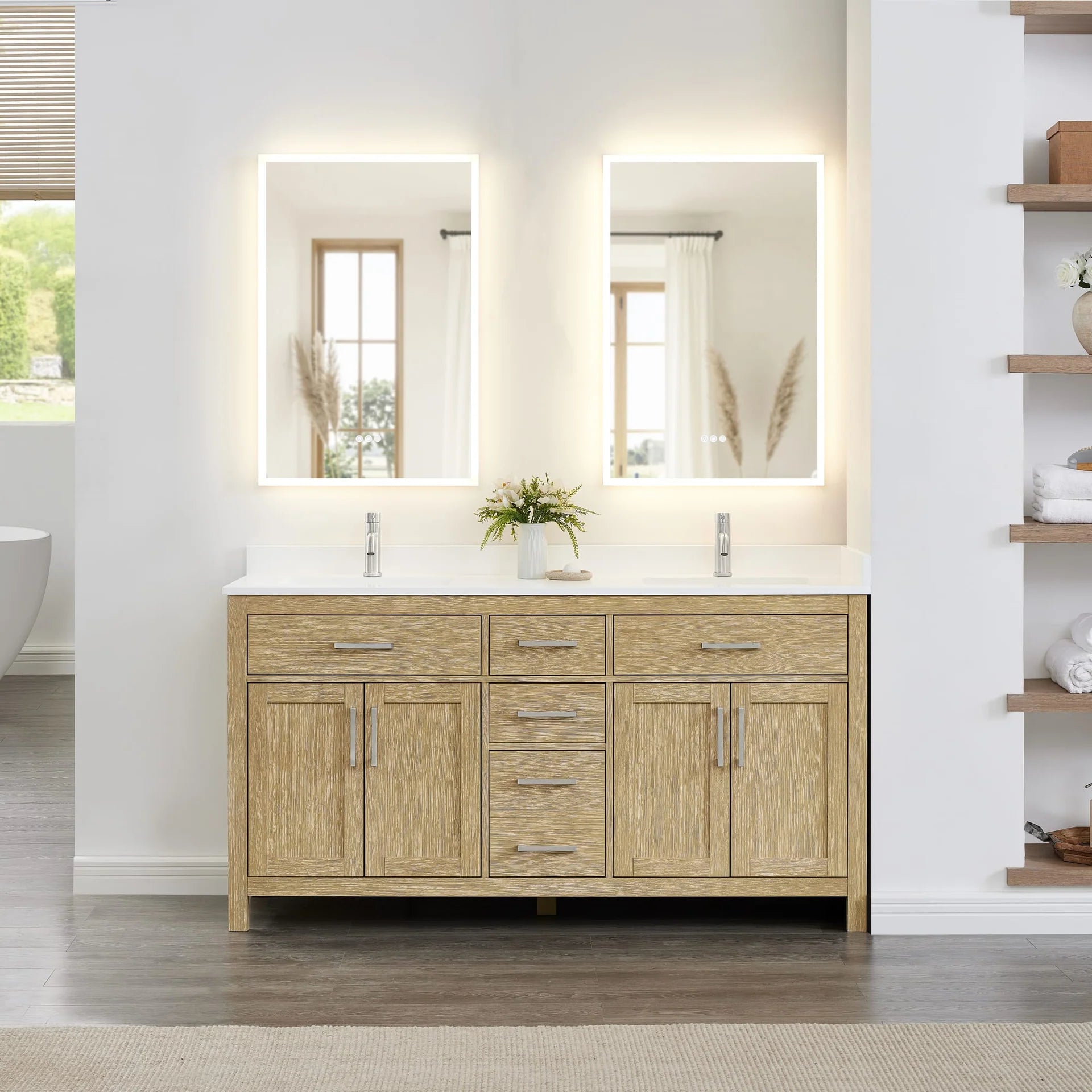 Beckett Bathroom Vanity with Countertop Double Sink Single hole Faucet Setup