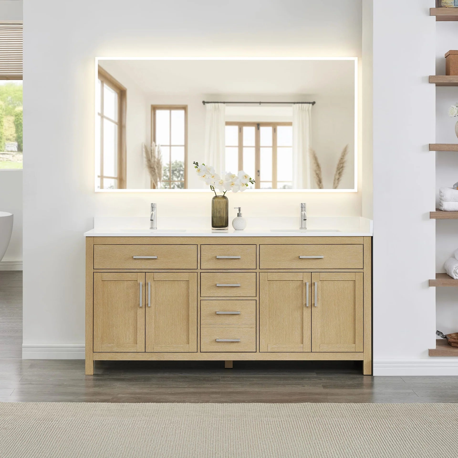 Beckett Bathroom Vanity with Countertop Double Sink Single hole Faucet Setup