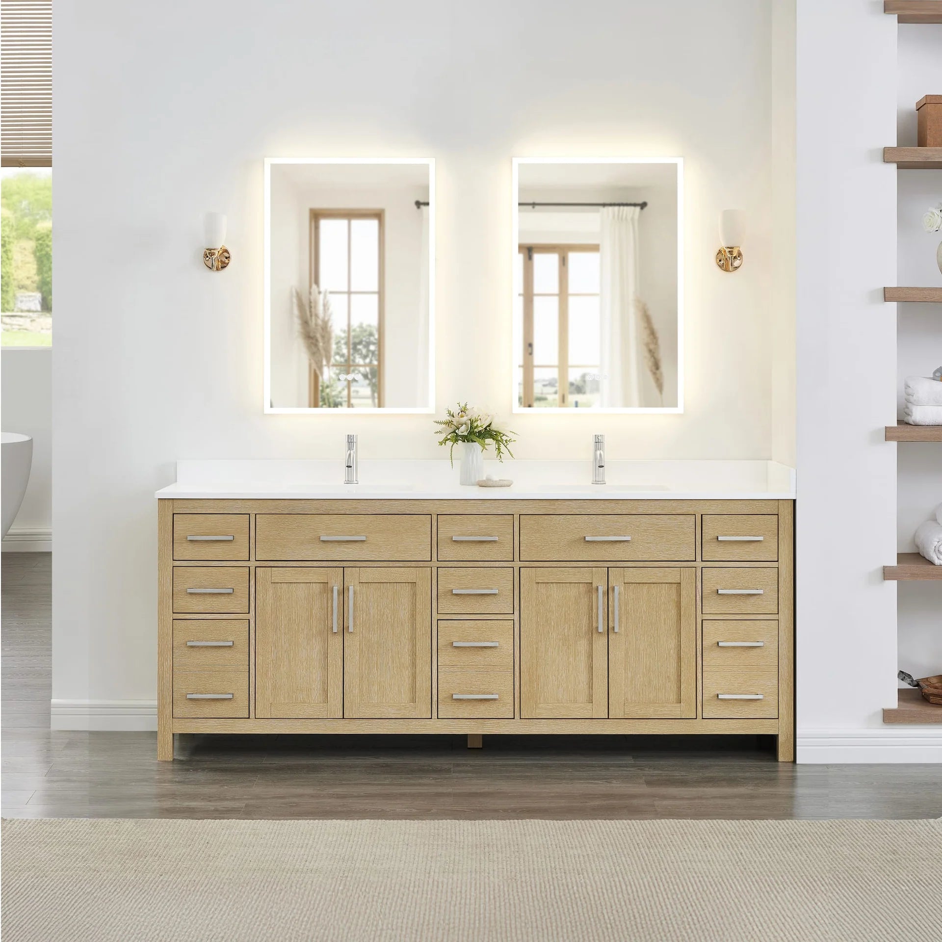 Beckett Bathroom Vanity with Countertop Double Sink Single hole Faucet Setup