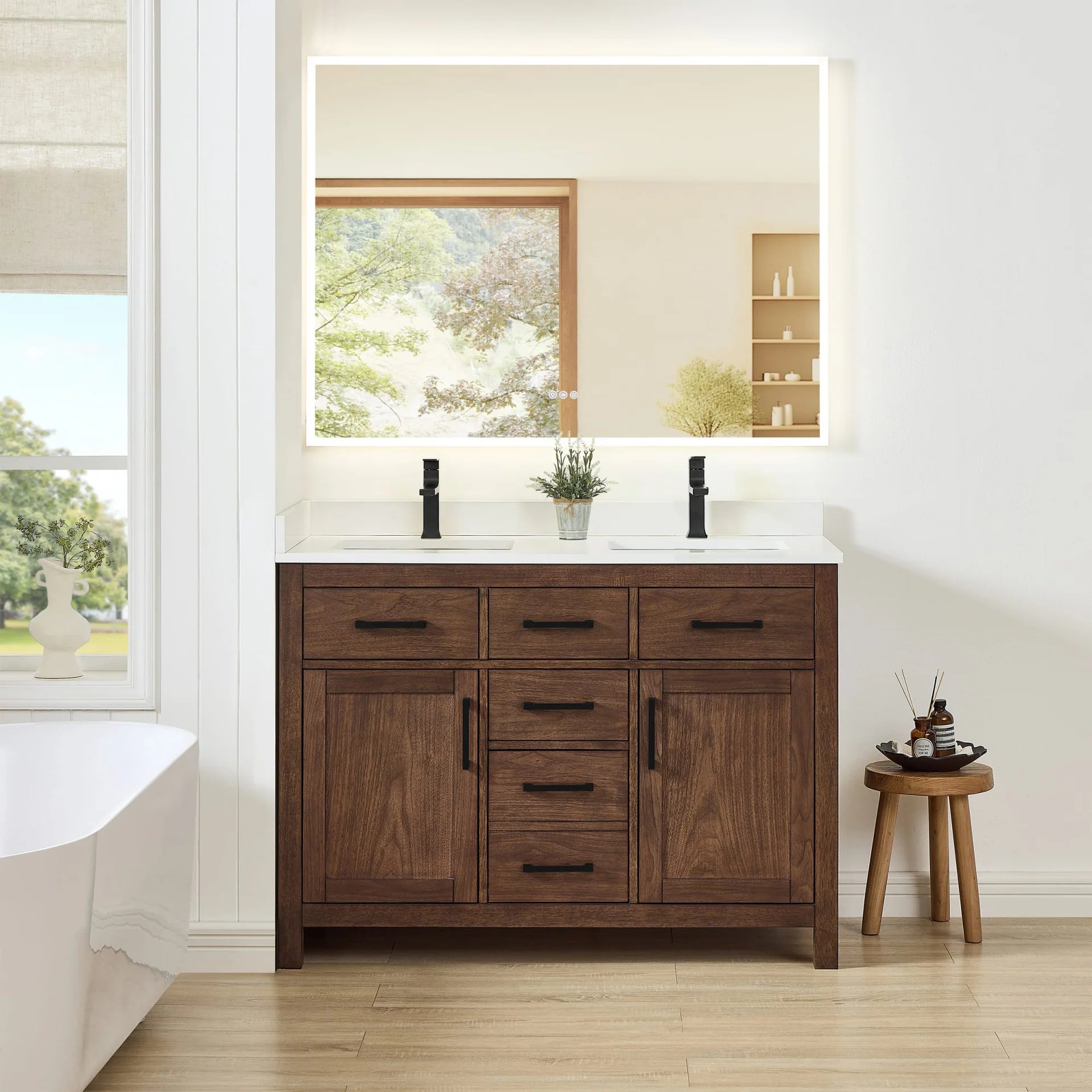 Beckett Bathroom Vanity with Countertop Double Sink Single hole Faucet Setup