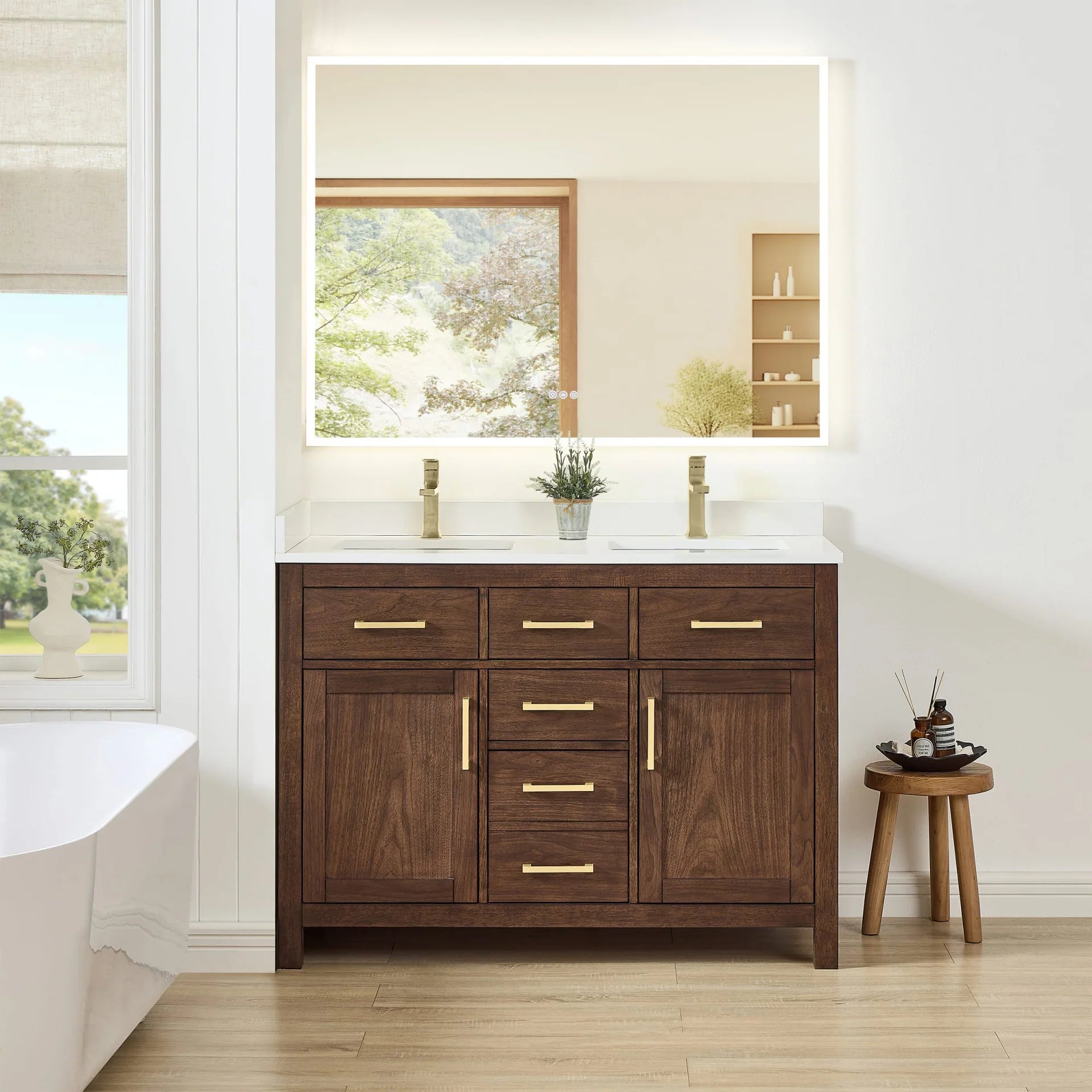 Beckett Bathroom Vanity with Countertop Double Sink Single hole Faucet Setup