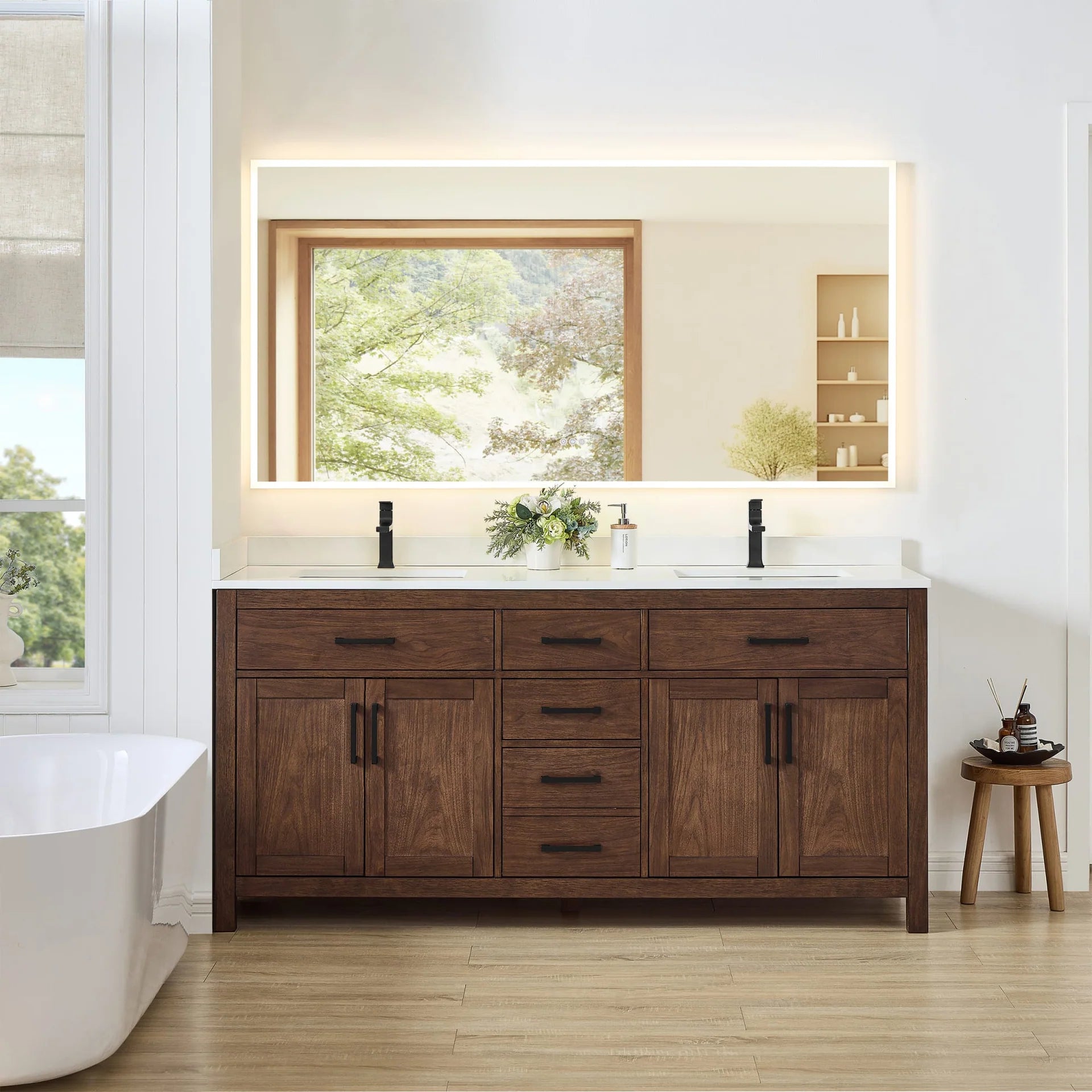 Beckett Bathroom Vanity with Countertop Double Sink Single hole Faucet Setup
