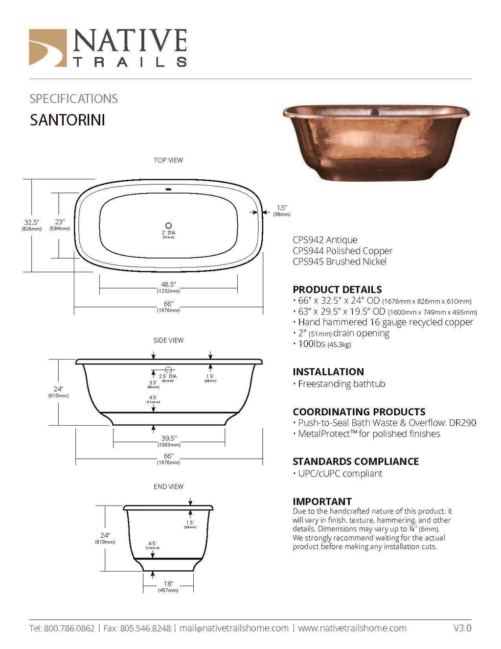 Santorini in Antique Copper