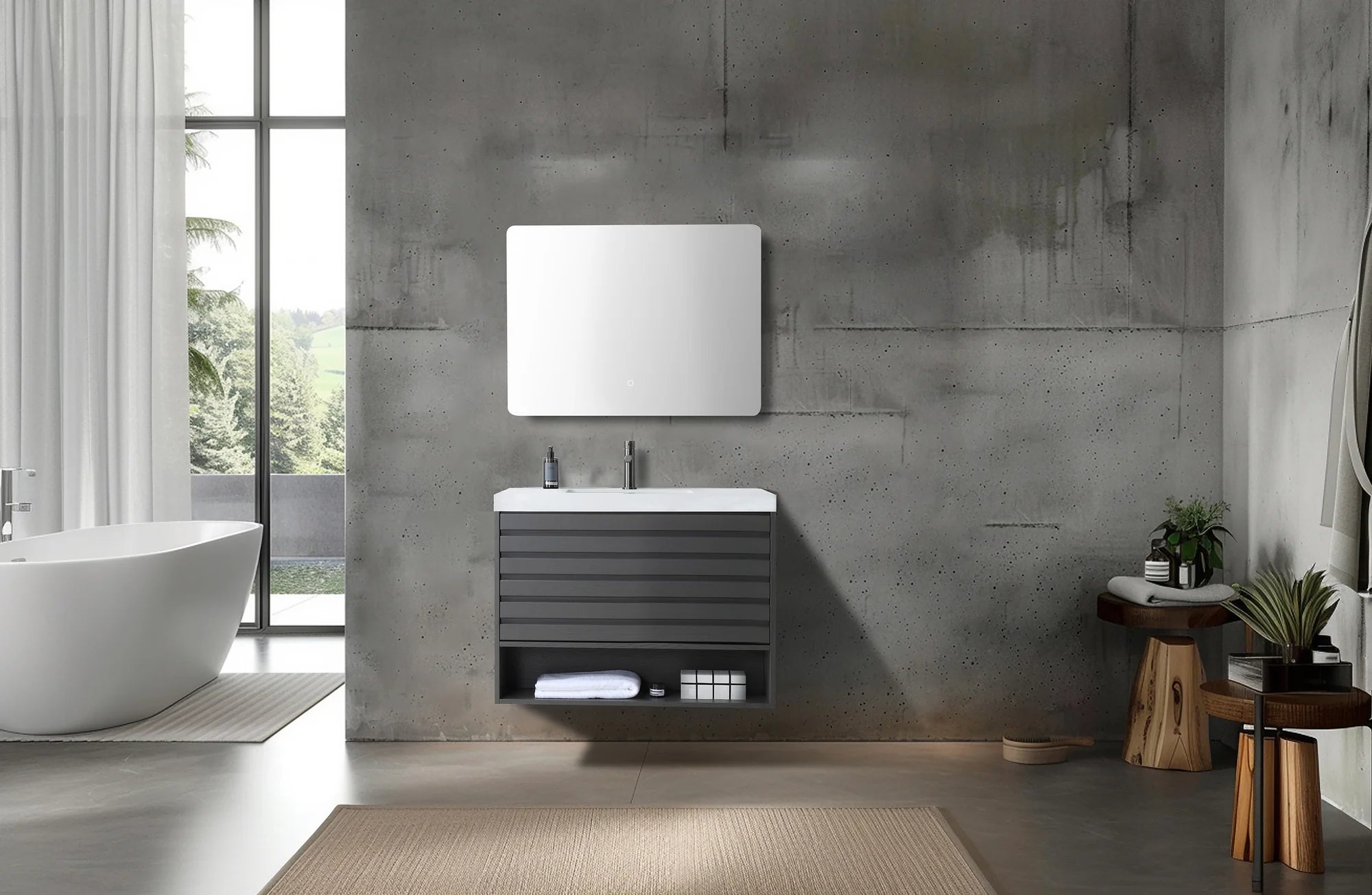 MATERA SINGLE CHARCOAL WALL MOUNT MODERN BATHROOM VANITY