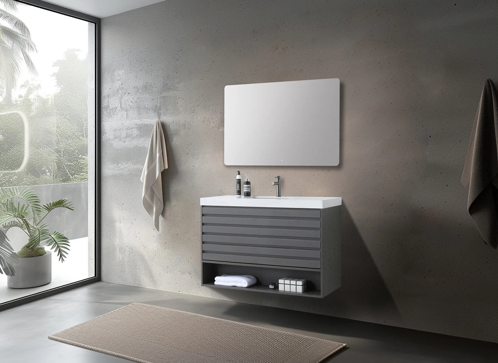 MATERA SINGLE CHARCOAL WALL MOUNT MODERN BATHROOM VANITY
