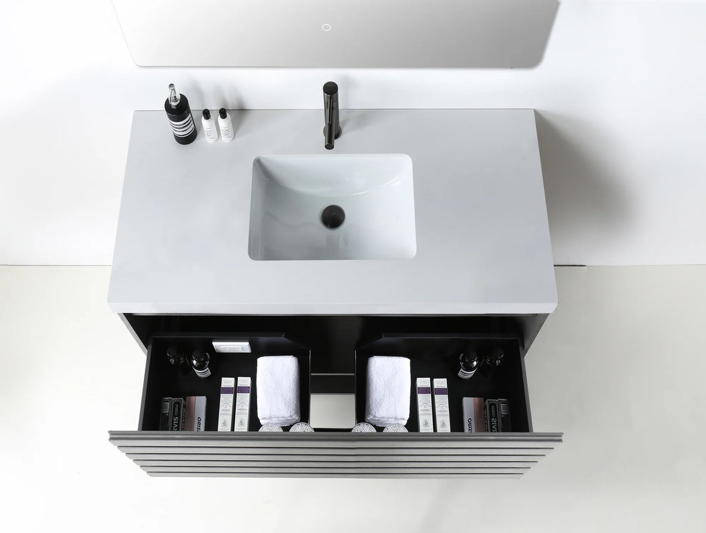 MATERA SINGLE CHARCOAL WALL MOUNT MODERN BATHROOM VANITY