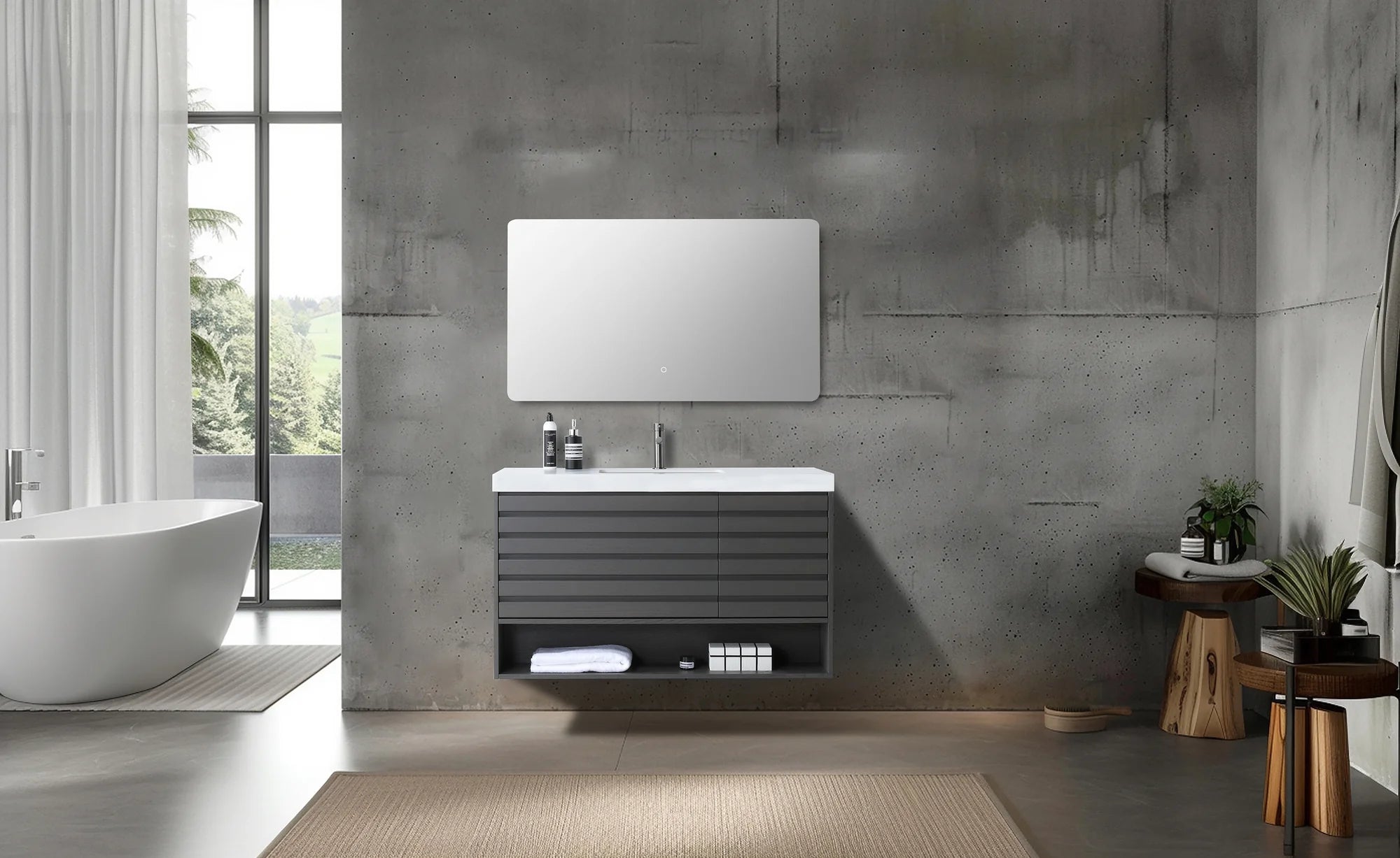 MATERA SINGLE CHARCOAL WALL MOUNT MODERN BATHROOM VANITY