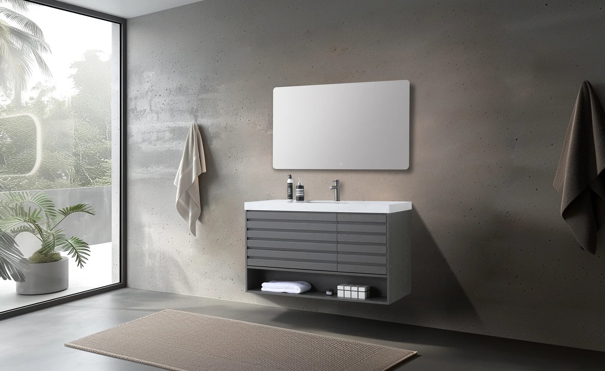 MATERA SINGLE CHARCOAL WALL MOUNT MODERN BATHROOM VANITY