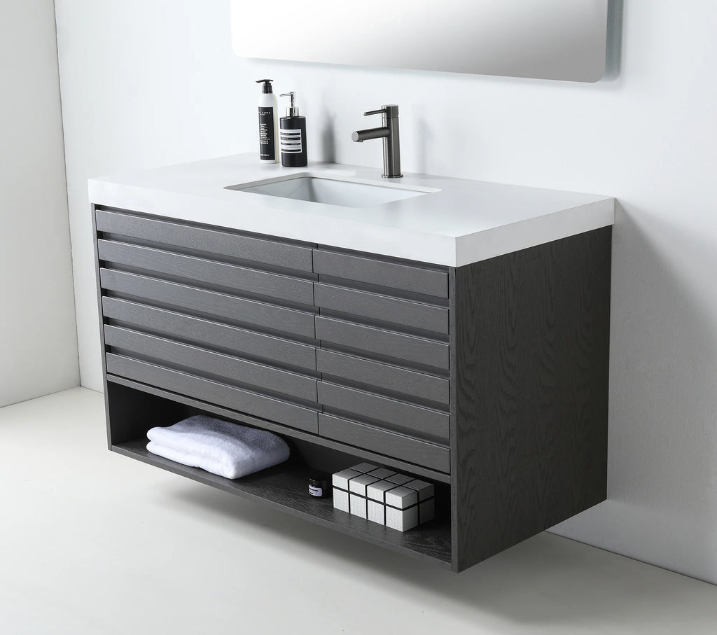MATERA SINGLE CHARCOAL WALL MOUNT MODERN BATHROOM VANITY