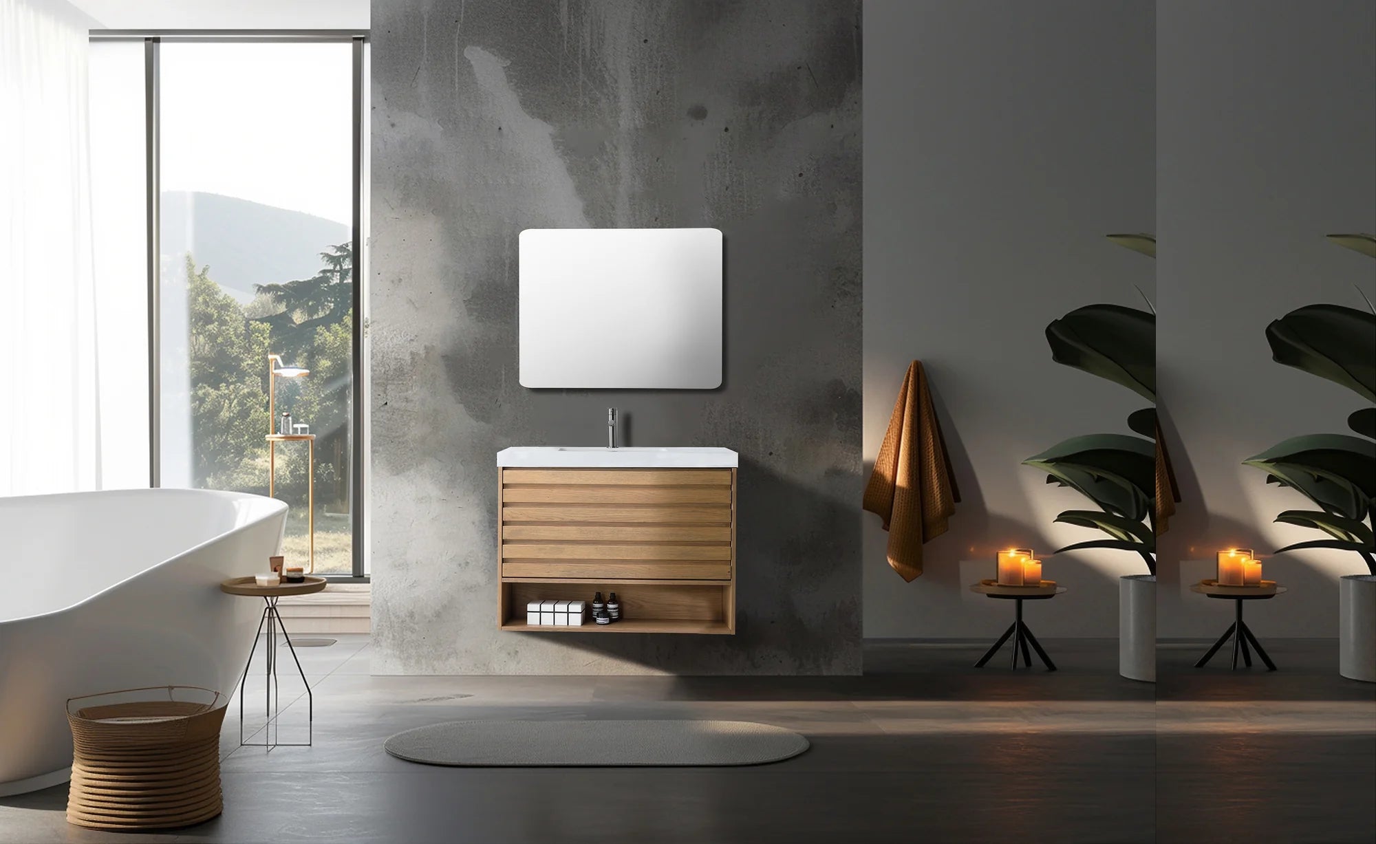 MATERA SINGLE CHARCOAL WALL MOUNT MODERN BATHROOM VANITY