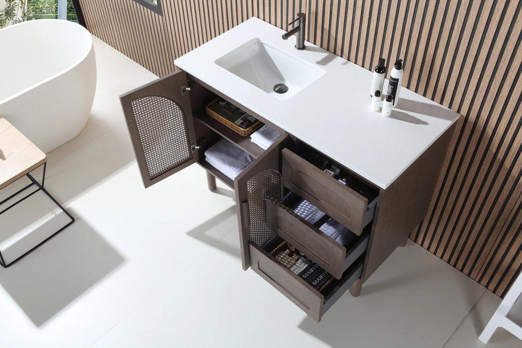 NARA SINGLE MID-CENTURY FREESTANDING BATHROOM VANITY