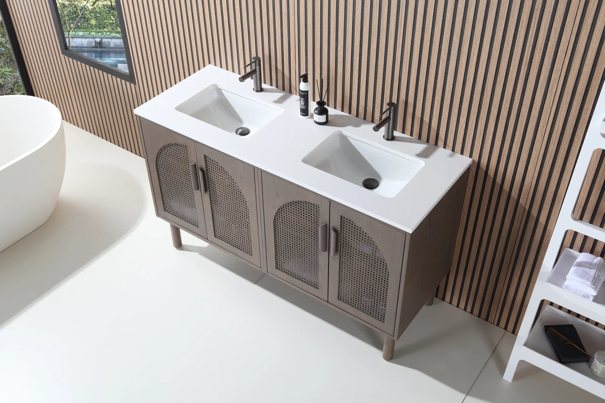 NARA DOUBLE MID-CENTURY FREESTANDING BATHROOM VANITY