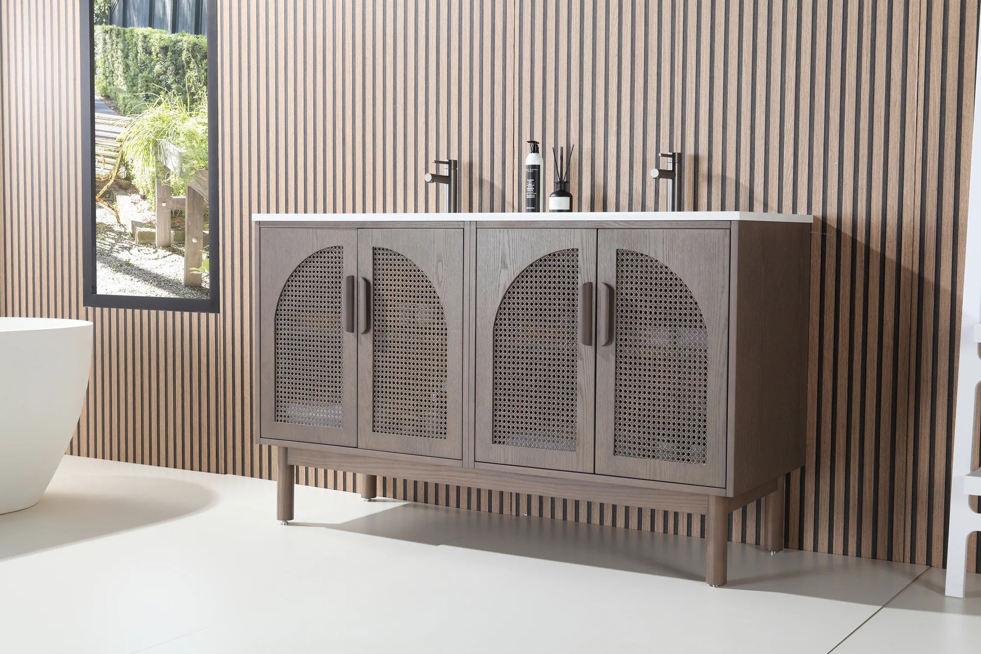 NARA DOUBLE MID-CENTURY FREESTANDING BATHROOM VANITY
