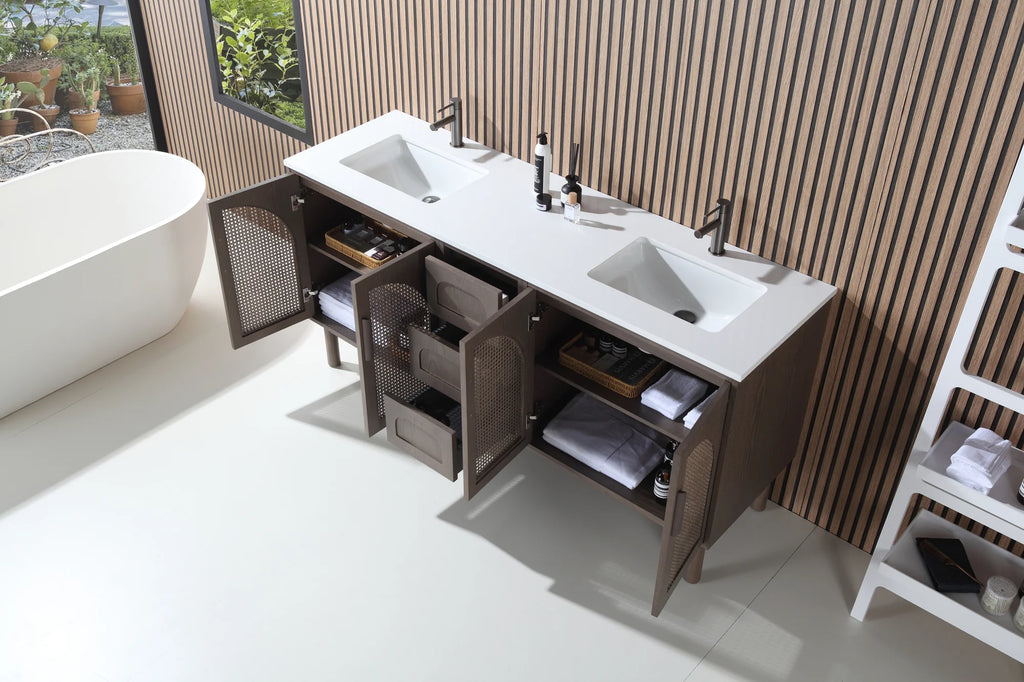 NARA DOUBLE MID-CENTURY FREESTANDING BATHROOM VANITY