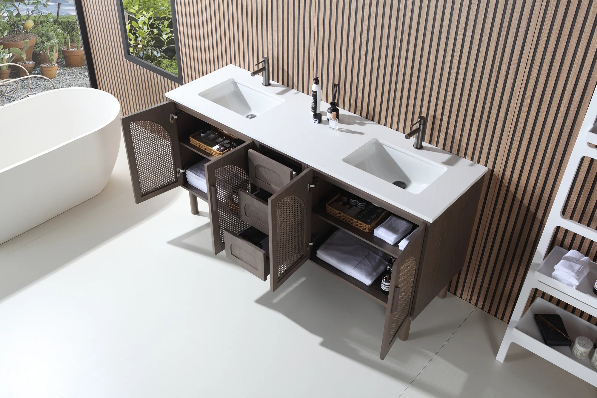 NARA DOUBLE MID-CENTURY FREESTANDING BATHROOM VANITY