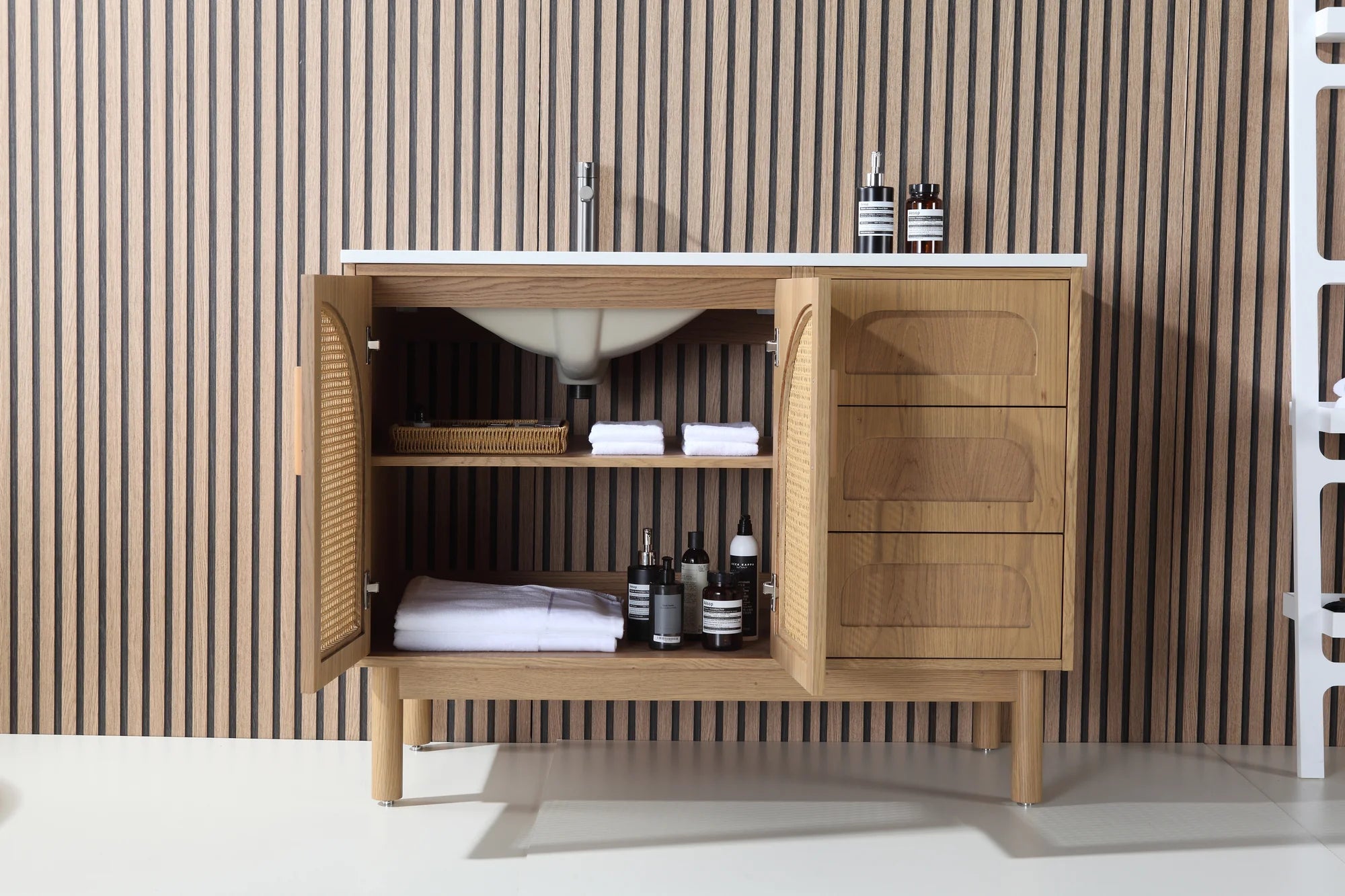 NARA SINGLE MID-CENTURY FREESTANDING BATHROOM VANITY