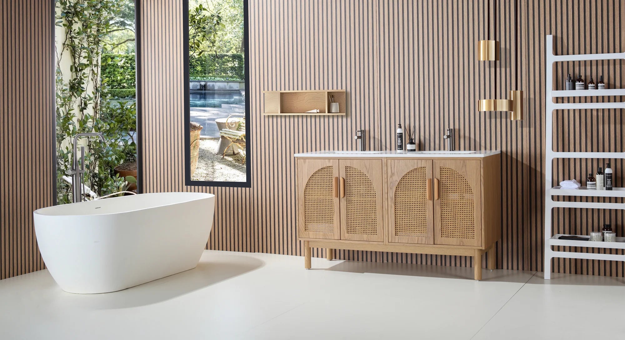 NARA DOUBLE MID-CENTURY FREESTANDING BATHROOM VANITY