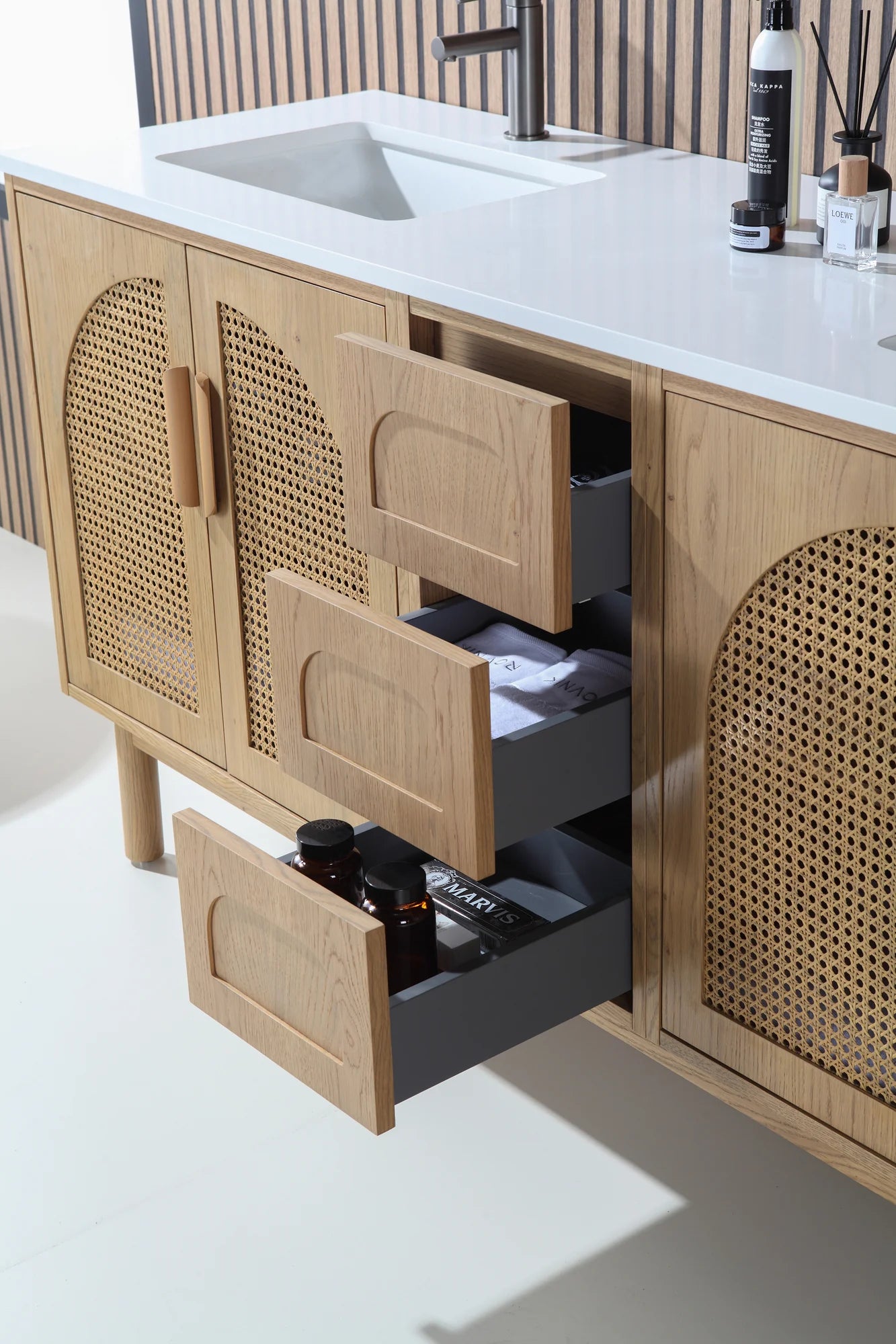 NARA DOUBLE MID-CENTURY FREESTANDING BATHROOM VANITY